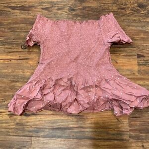 Dusty pink peplum top with white polka dots!